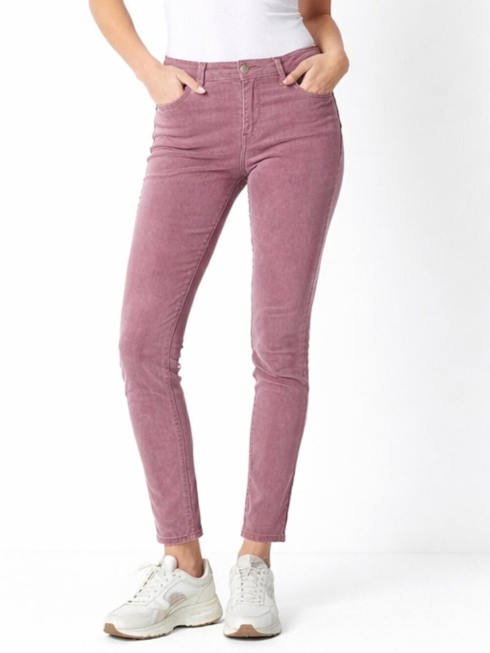 Paige Corduroy Jeans Women Size 26 26X27 Pink Faded Mauve Zip Cuffs Stretch